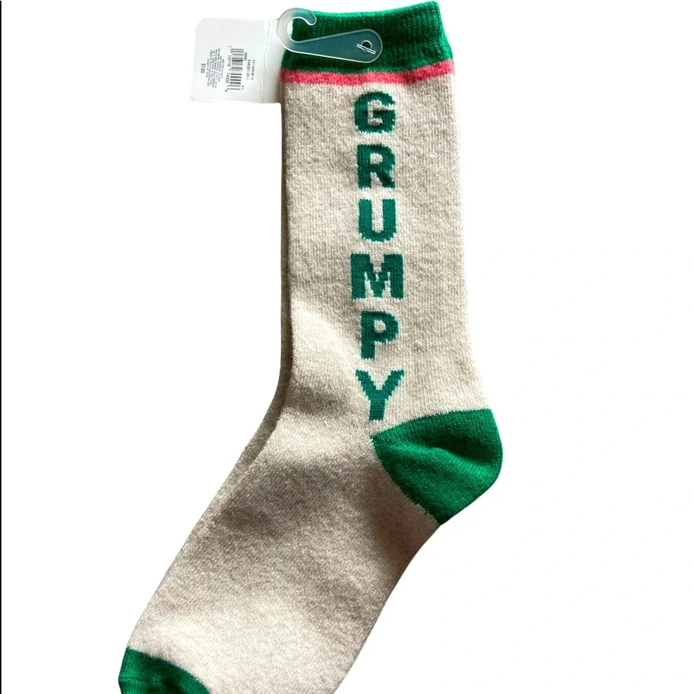 Christmas Socks 2 Pair Vintage Santa Clause Wool Crew Jolly Grumpy Knee Length